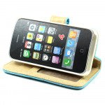 Wholesale iPhone 4S / 4 Square Flip Leather Wallet Case (Blue)